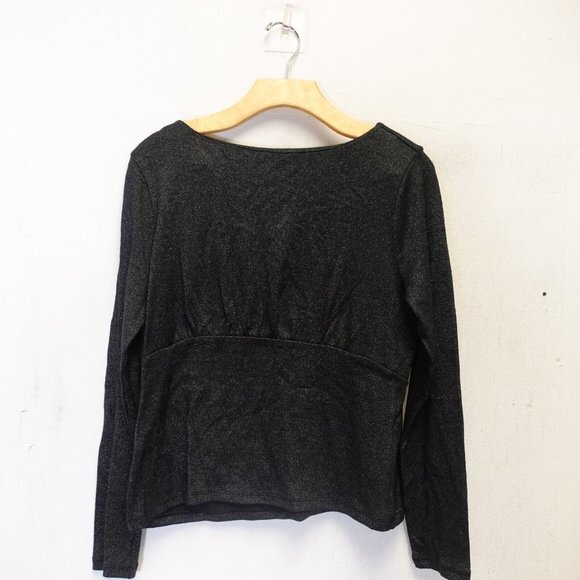 Banana Republic Top Large Black Cut Off Long Sleeve Metallic Sparkle Glitter‎ - Picture 1 of 10